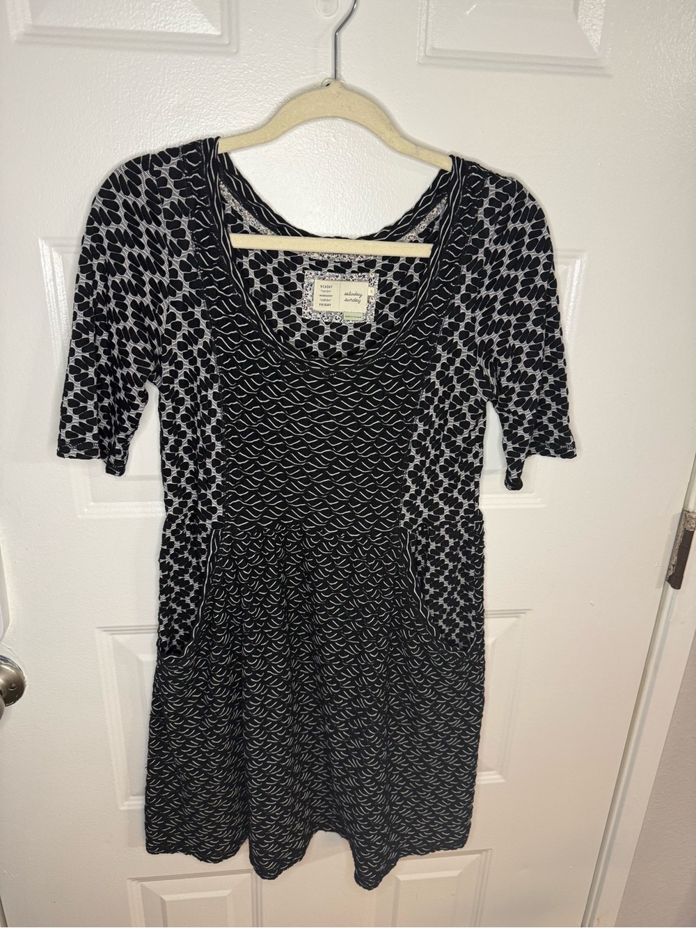 Saturday Sunday Anthropologie Dress Small Black White Fit Flare Mixed Print